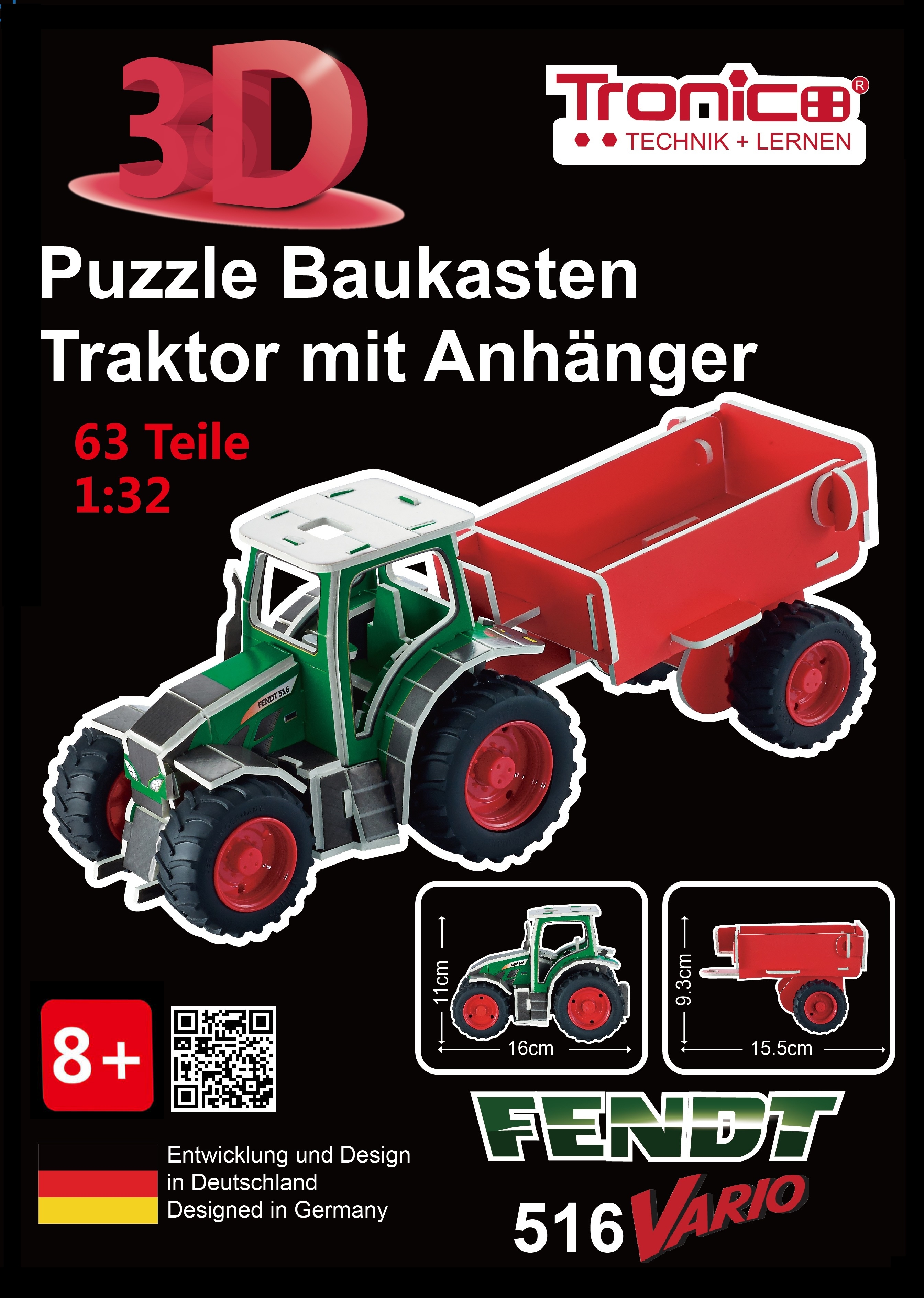 3D Puzzle Baukasten Traktor Steyr 6240 mit Anhänger Tronico Bausatz 