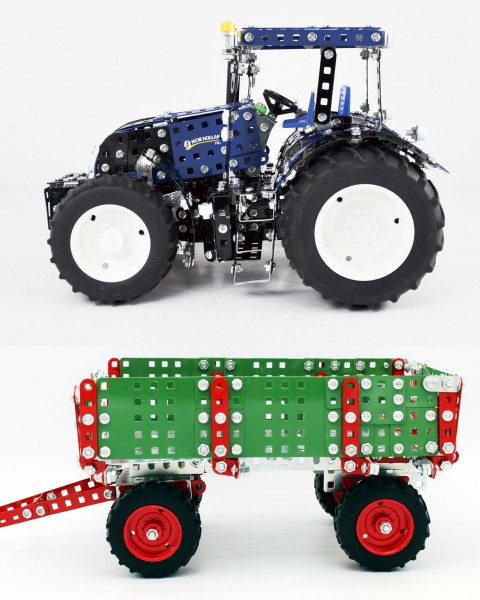 Metallbaukasten-traktor-New-Holland-T8-mit-Anhänger-tronico